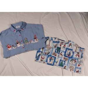 Lot of 2 VTG Snowman Christmas Tops Medium Whitefish Bay & Scrub Jacket